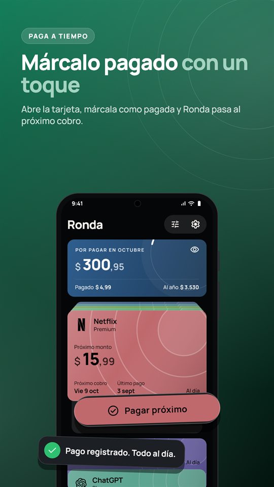 Marcar un pago como pagado con un toque